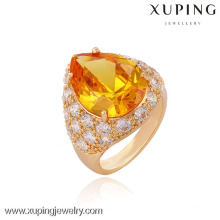 13336 Xuping atacado 18k anel banhado a ouro com uma grande cor de champanhe sintético Cz